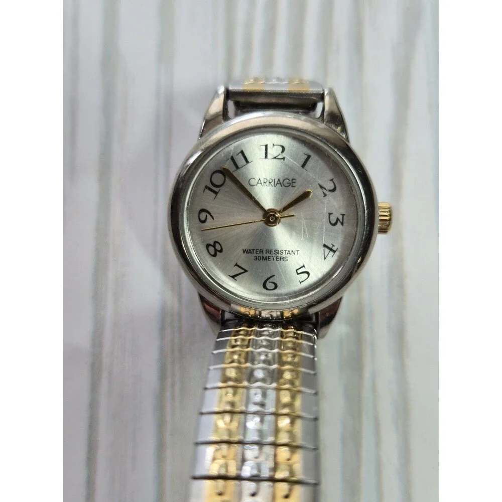 Timex Carriage Ladies Quartz Watch Cream Dial Silver & Gold  Metal Stretch Band